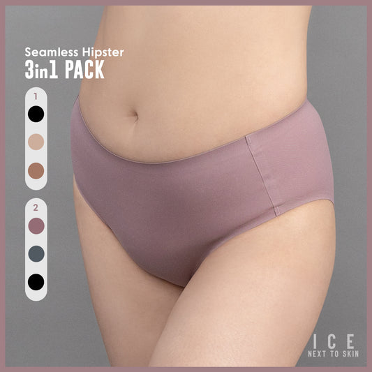 ICE Next to Skin Ladies Women Seamless Heatpress Comfort Fit Silky Soft Hipster Panty Carin 3in1