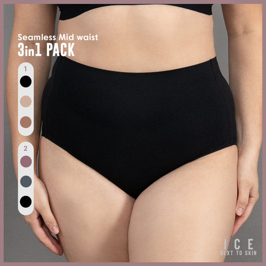 ICE Next to Skin Ladies Women Seamless Heatpress Comfort Fit Silky Soft Mid Waist Mid Rise Panty Cleo 3in1