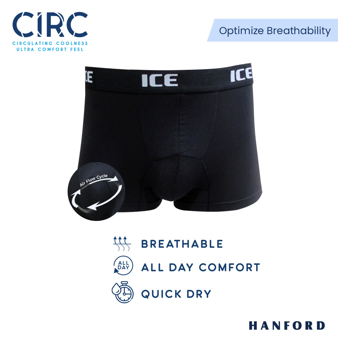 Hanford ICE Men CIRC Aircool Viscose w/ Spandex w/ Mesh Pouch Boxer Briefs - Black (Single Pack)