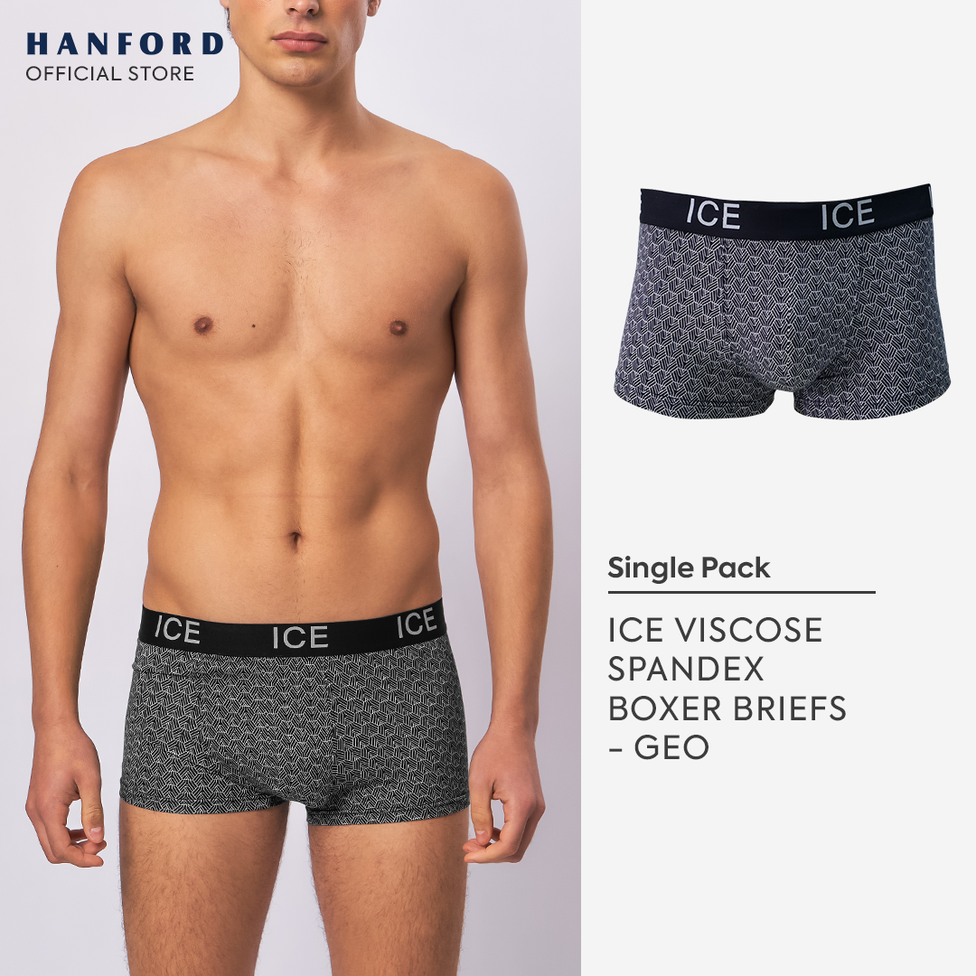 Hanford ICE Men Viscose w/ Spandex Boxer Briefs Geo - Black (Single Pack)