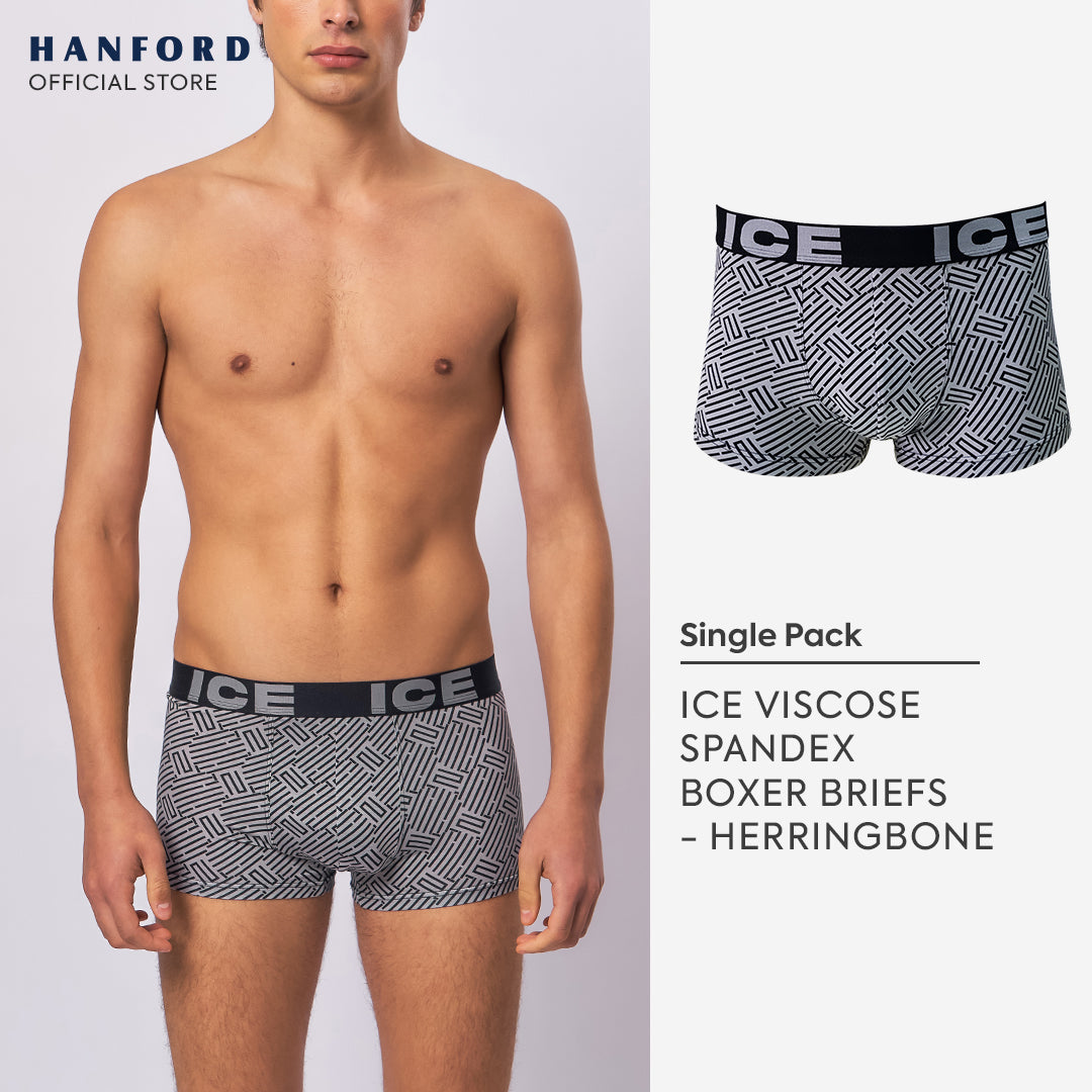 Hanford ICE Men Viscose w/ Spandex Boxer Briefs Herringbone - Black (Single Pack)