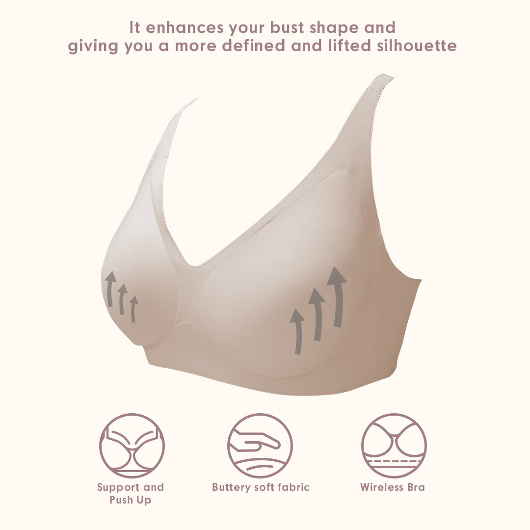 ICE Next to Skin  Ladies Women Seamless Heatpress Comfort Fit Soft Push Up Wireless NonWire Bra - Kenzi (Single Pack)