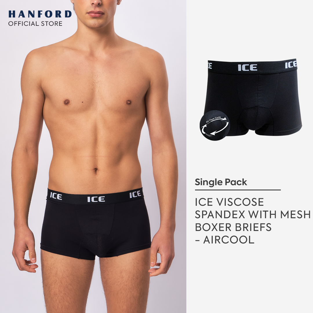 Hanford ICE Men CIRC Aircool Viscose w/ Spandex w/ Mesh Pouch Boxer Briefs - Black (Single Pack)