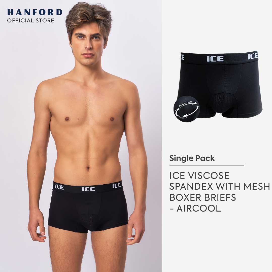 Hanford ICE Men CIRC Aircool Viscose w/ Spandex w/ Mesh Pouch Boxer Briefs - Black (Single Pack)