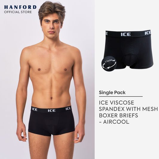 Hanford ICE Men CIRC Aircool Viscose w/ Spandex w/ Mesh Pouch Boxer Briefs - Black (Single Pack)