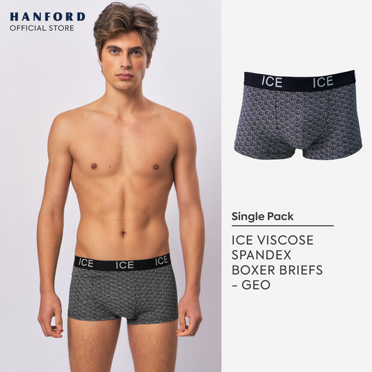 Hanford ICE Men Viscose w/ Spandex Boxer Briefs Geo - Black (Single Pack)