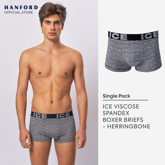Hanford ICE Men Viscose w/ Spandex Boxer Briefs Herringbone - Black (Single Pack)