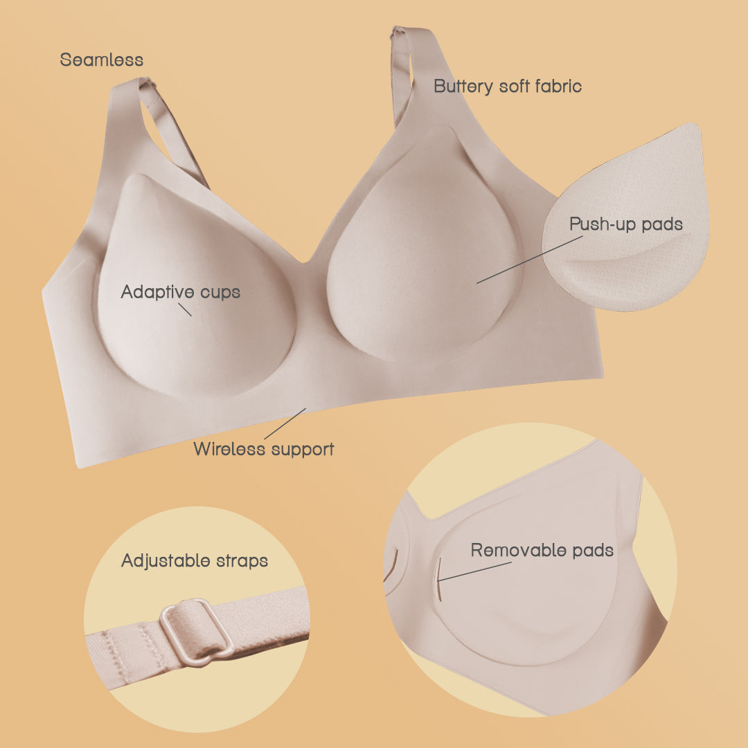 ICE Next to Skin  Ladies Women Seamless Heatpress Comfort Fit Soft Push Up Wireless NonWire Bra - Kenzi (Single Pack)