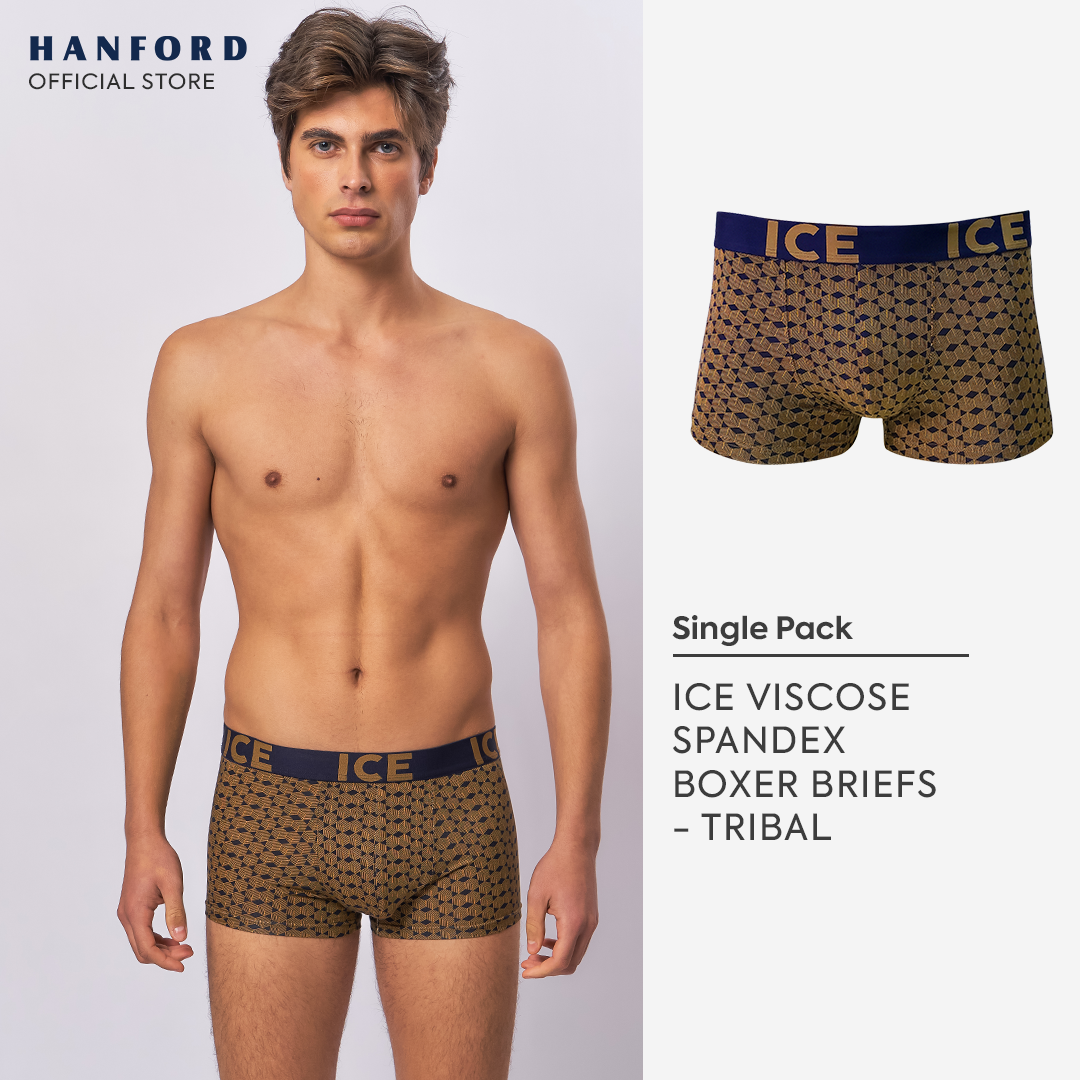 Hanford ICE Men Viscose w/ Spandex Boxer Briefs Tribal - Blue Graphite (Single Pack)